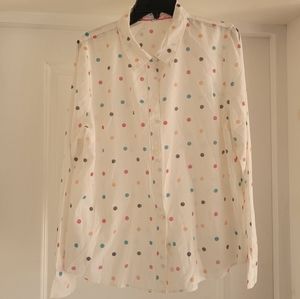 Crown & Ivy Colorful Polka Dot Blouse Size XL